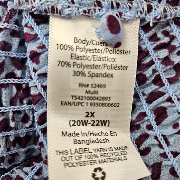 Womens Plus Size 2X Smocked Long Sleeve Leopard Print Blouse Blue & Purple - Picture 12 of 13